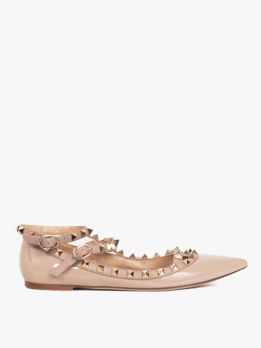 Valentino Garavani Poudre Patent-Leather Rockstud T-Strap Flats